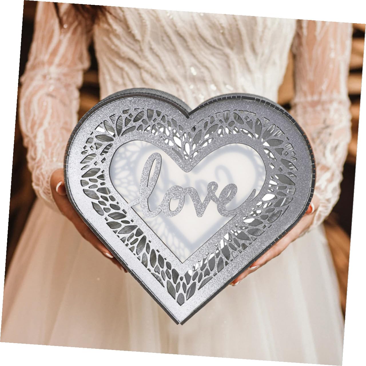 NUOBESTY Scatola di Legno Cuore Traforato per Biglietti di Benedizione, Porta Carte e Buste per Matrimonio e Anniversario, Decorazione Elegante per Festa e Ricevimento, Design Cavo Facile