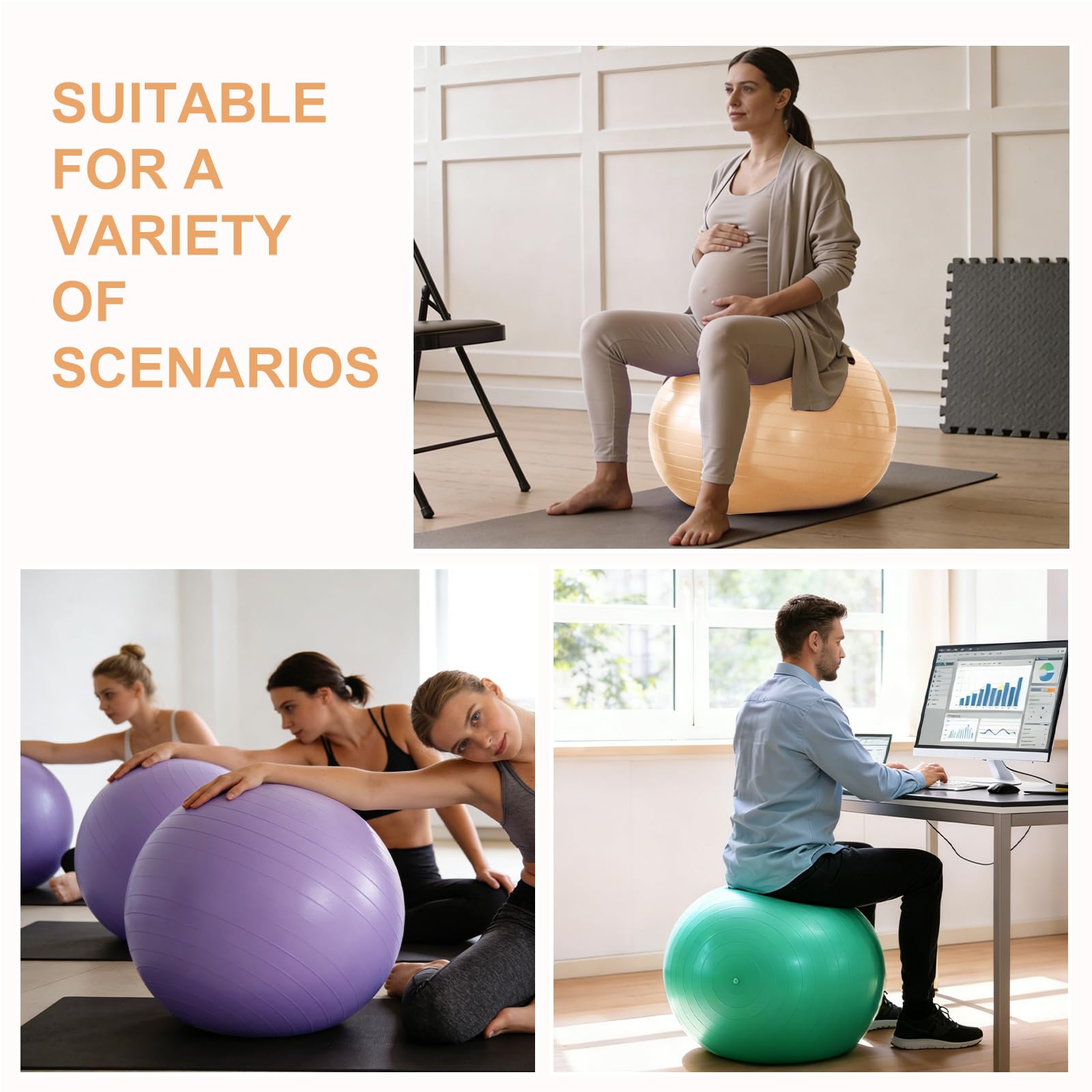 Ballon Grossesse Anti-Explosive Ultra-épaisse 55CM 65CM avec Pompe Rapide pour Fitness Pilates