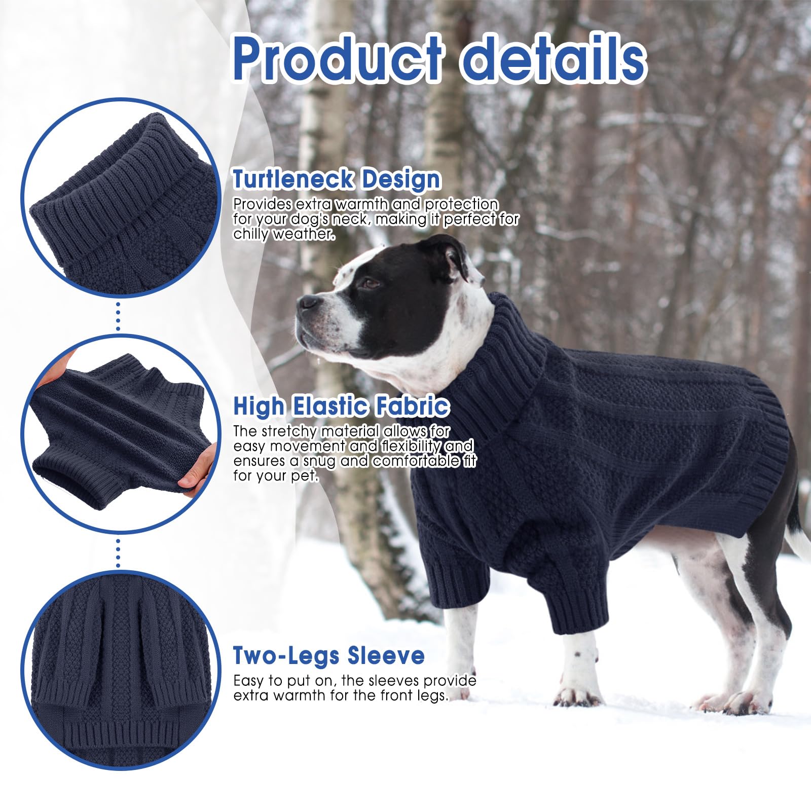 Queenmore Dog Jumper Small, Blue Turtleneck Long Sleeve Dog Sweater for Yorkshire Poodle, Cockapoo, Pomeranian (Navy, S) - Image 4