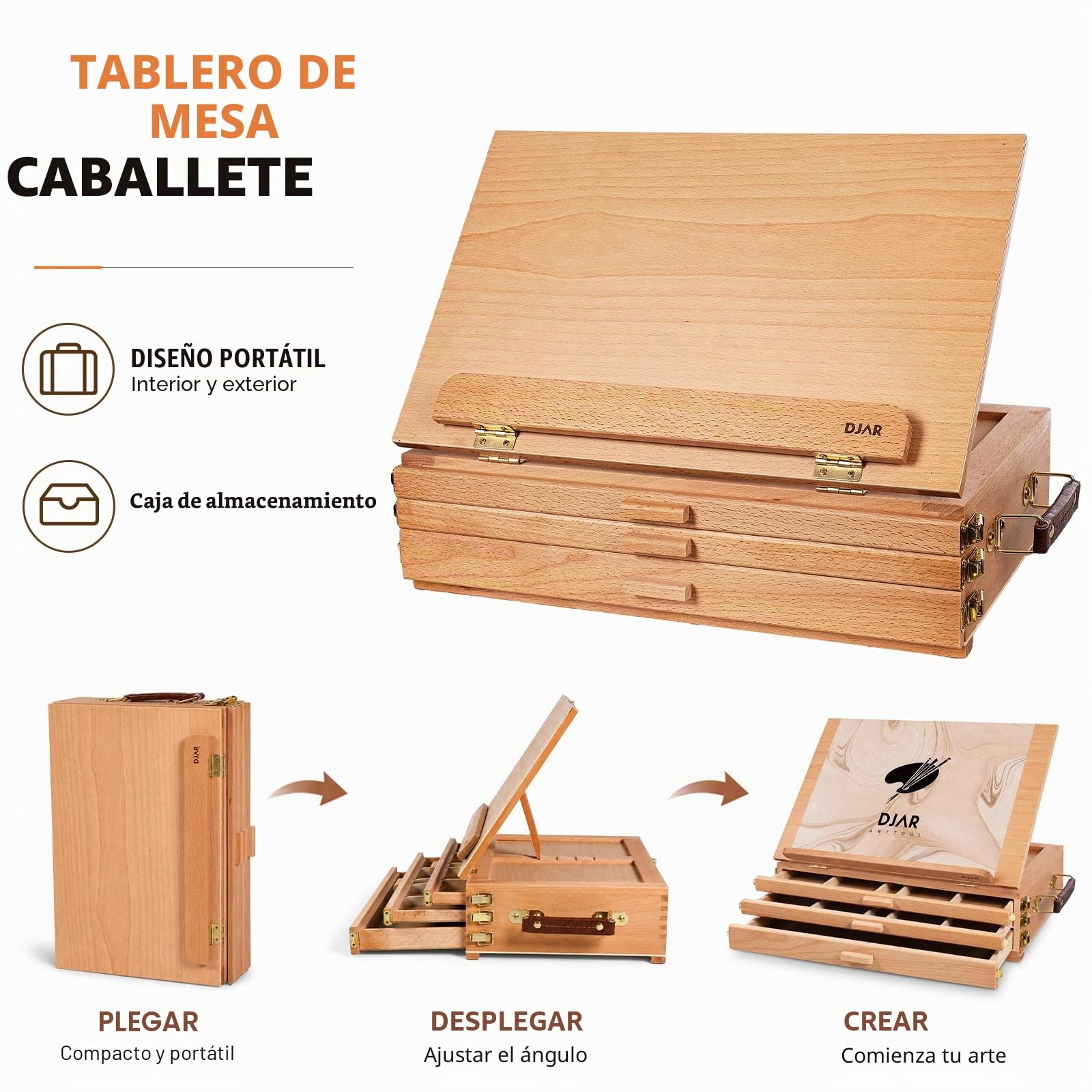 DJAR Set de Pintura Acrílica de 87 pzas con Caballete de Mesa de 3 Cajones, Kit de Arte con 24 Colores, Lienzos y Bloc de Dibujo, Regalo