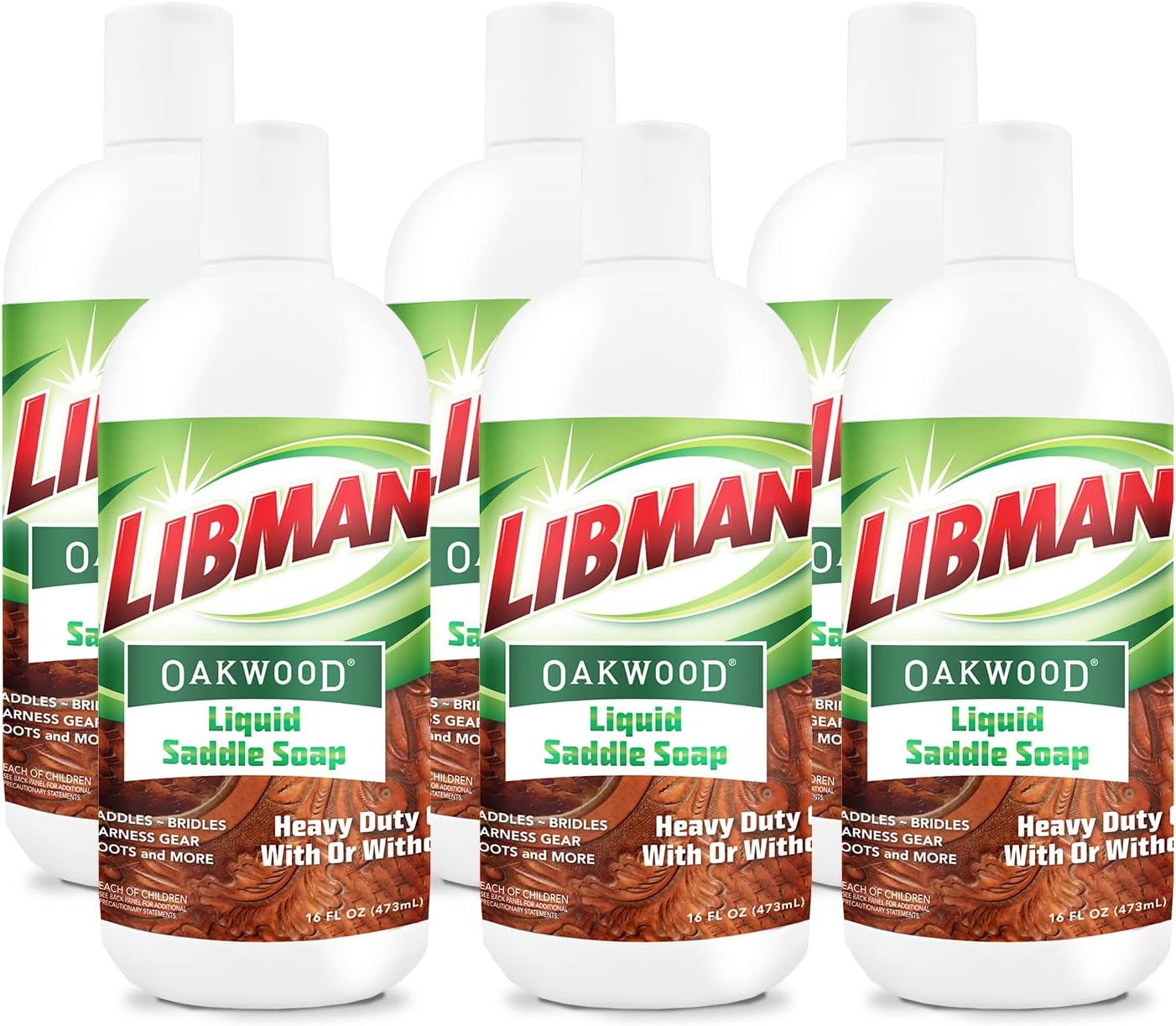 OAKWOOD Libman Liquid Saddle Soap (16 Fl Oz) - CASE of 6 - Removes Dirt, Grime, Grease & Other Stains from Leather Saddles, Bridles, Tack, Boots, Bags and Harness Gear - Made in the USA
