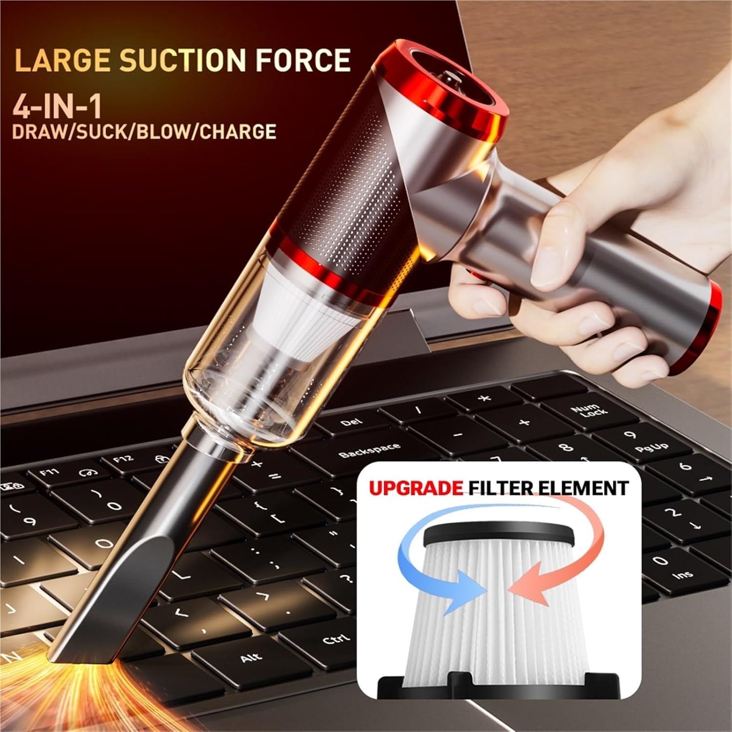 Wireless Mini Car Vacuum Cleaner Cordless Powerful Car Cleaner Handheld Blower Portable Vacuum Cleaner Cleaning Machine(Black)