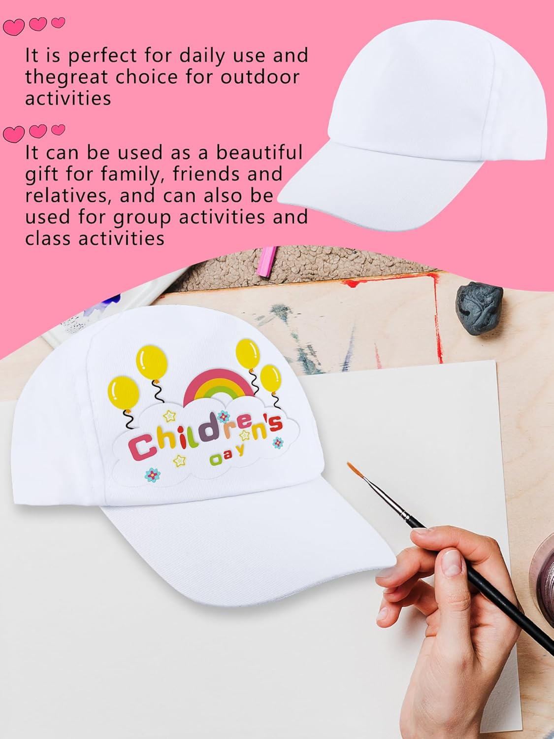 40 Pcs Kids White Baseball Hats Curved Brim Baseball Caps DIY Painting Plain Blank Cap for Boys Girls Outdoor Sports - Image 7