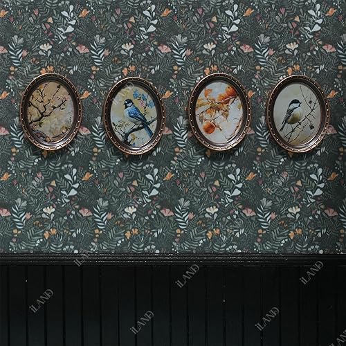 Miniatura 5 de iLAND Accesorios de casa de muñecas en miniatura para muebles vintage de casa de muñecas, marcos con juego de pinturas clásicas impresas (4 marcos
