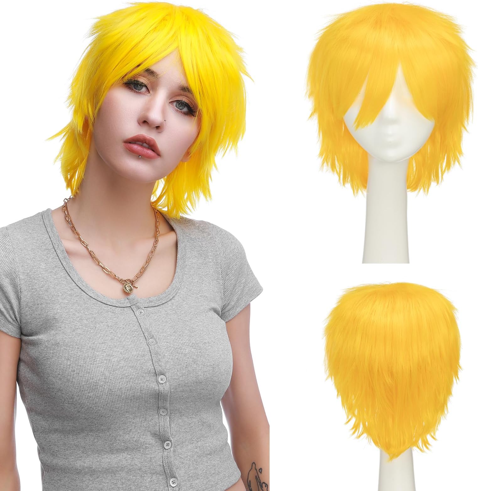 S-noilite (Yellow) - Women Mens Short Fluffy Straight Hair Wigs Anime Cosplay Party Dress Costume Pixie Wig (Yellow)
