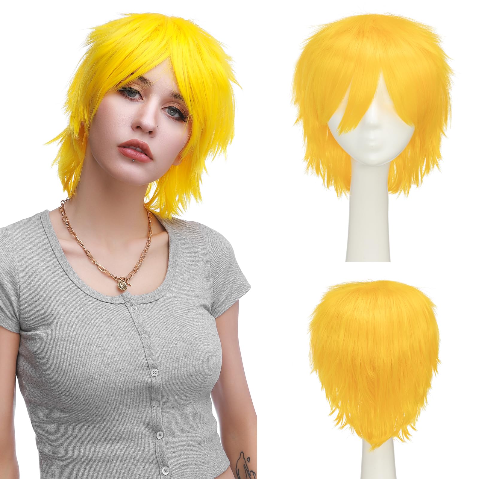 S-noilite (Yellow) - Women Mens Short Fluffy Straight Hair Wigs Anime Cosplay Party Dress Costume Pixie Wig (Yellow)