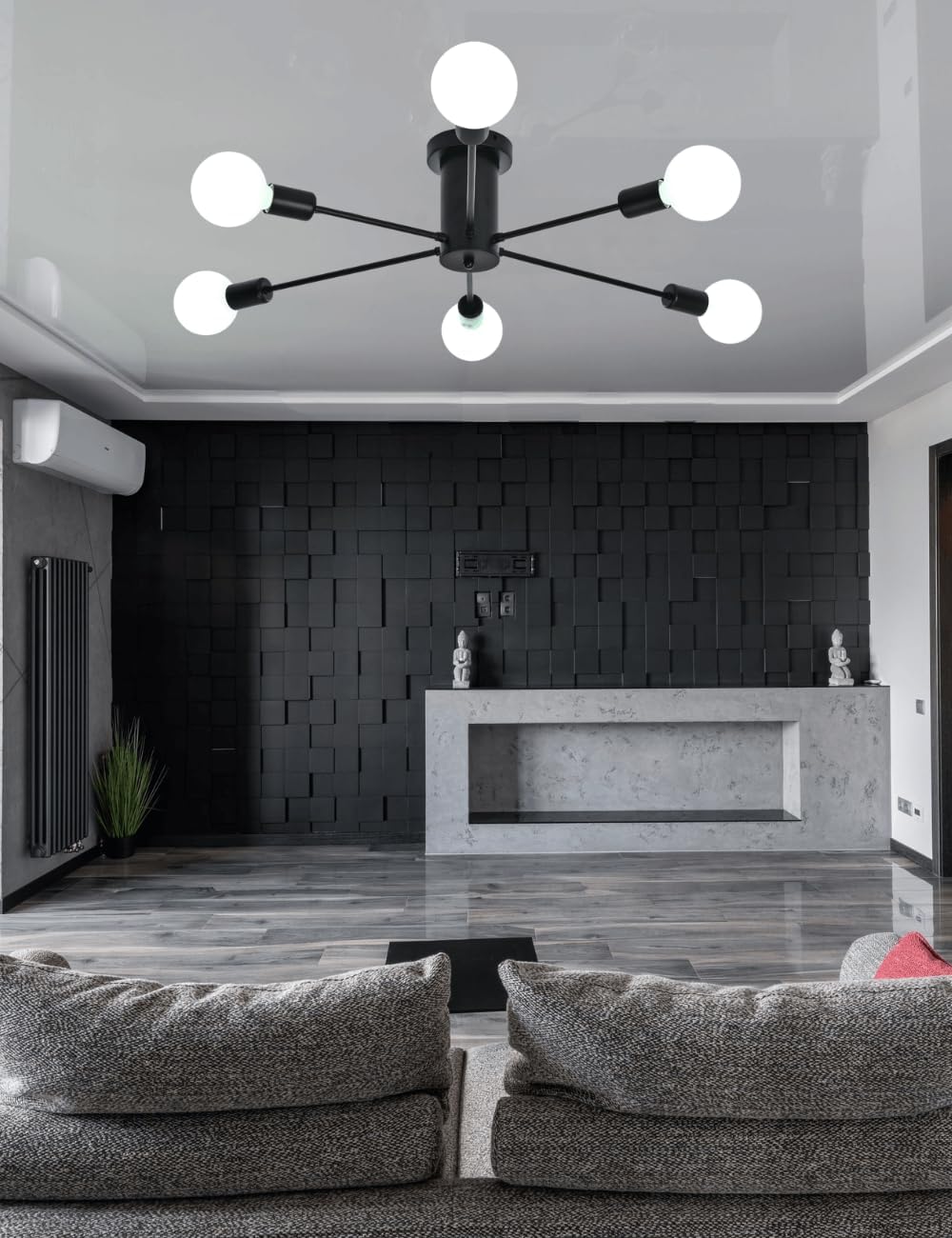 Ceiling Light Fixture, Modern Sputnik Chandelier, Mid Century Industrial Lighting for Bedroom Kitchen Dining Living Room (Black, 6 Lights)