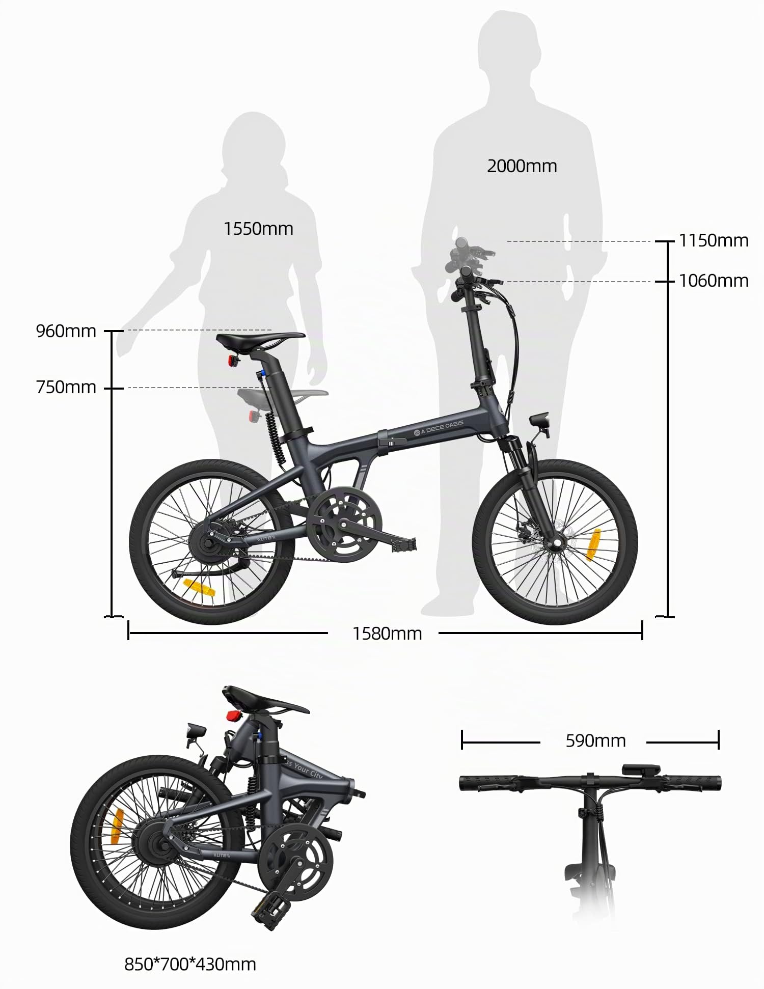 ADO Air20Pro Vélo électrique Pliable, Moteur BAFANG, Entraînement par Courroie, Vélo électrique avec Assistance au Pédalage, IPX7 LCD, APP, Batterie Amovible 36V/9.6Ah, Autonomie de 100 km
