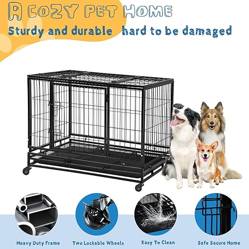 Miniatura 5 de Jaula grande para perros de 48 pulgadas, para interiores y exteriores, jaula grande para perros grandes, medianos y pequeños, resistente jaula para