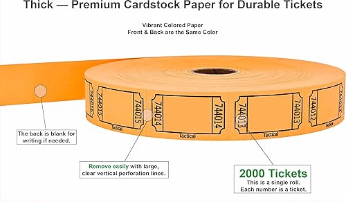 Miniatura 7 de Tacticai 2000 boletos para rifa, blanco, amarillo (selección de 8 colores), rollo individual, boleto para eventos, entrada, recompensa de clase,