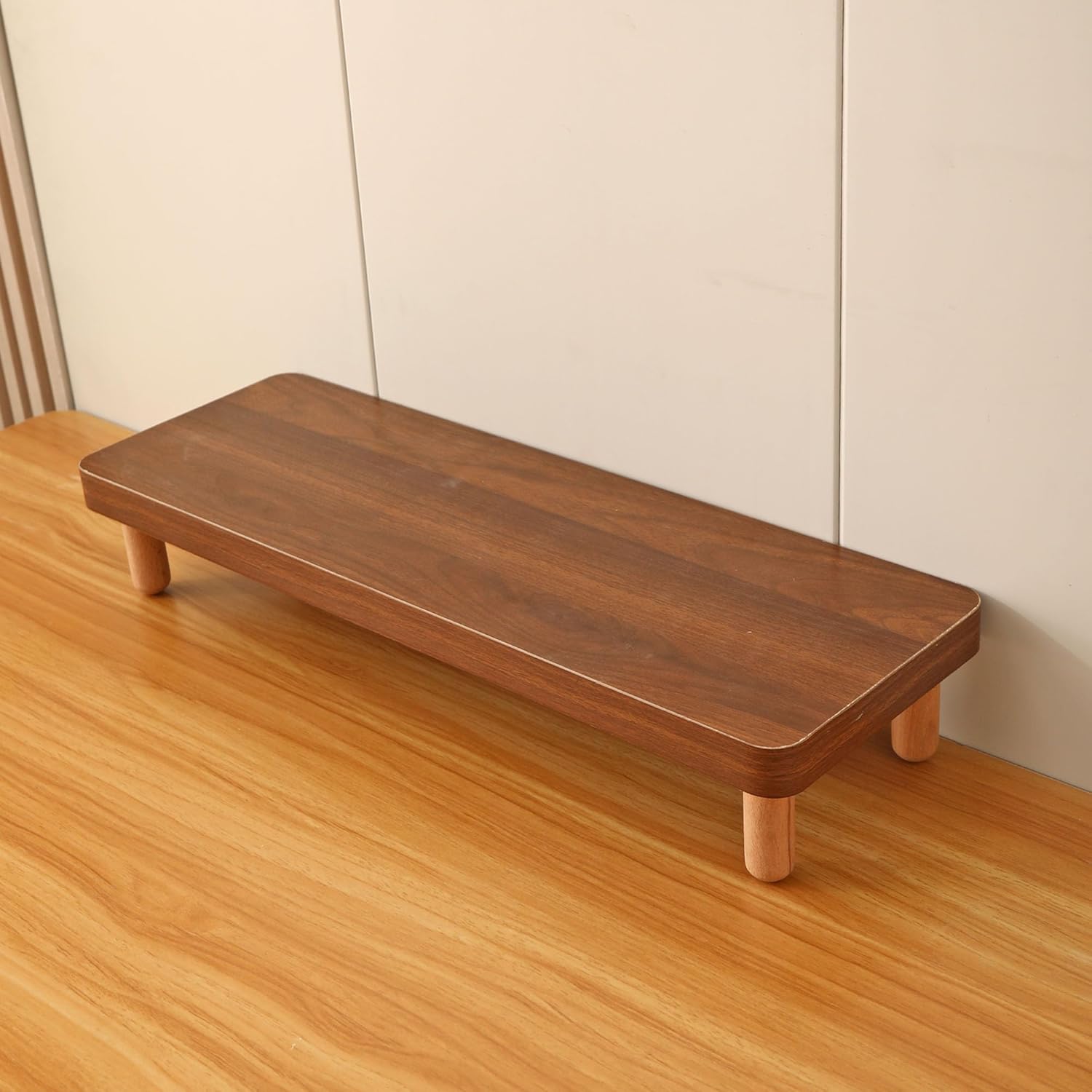 3CM Thick Wooden Monitor Riser Stand - 8CM Beech Wood Legs, Sturdy Ergonomic Desktop Organizer for Office & Home, Reduces Neck & Back Strain