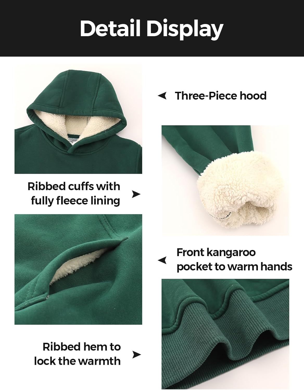 Spring&Gege Boys Girls Fleece Sherpa Lined Hoodie Kids Winter Warm Pullover Hooded Sweatshirts - Image 5