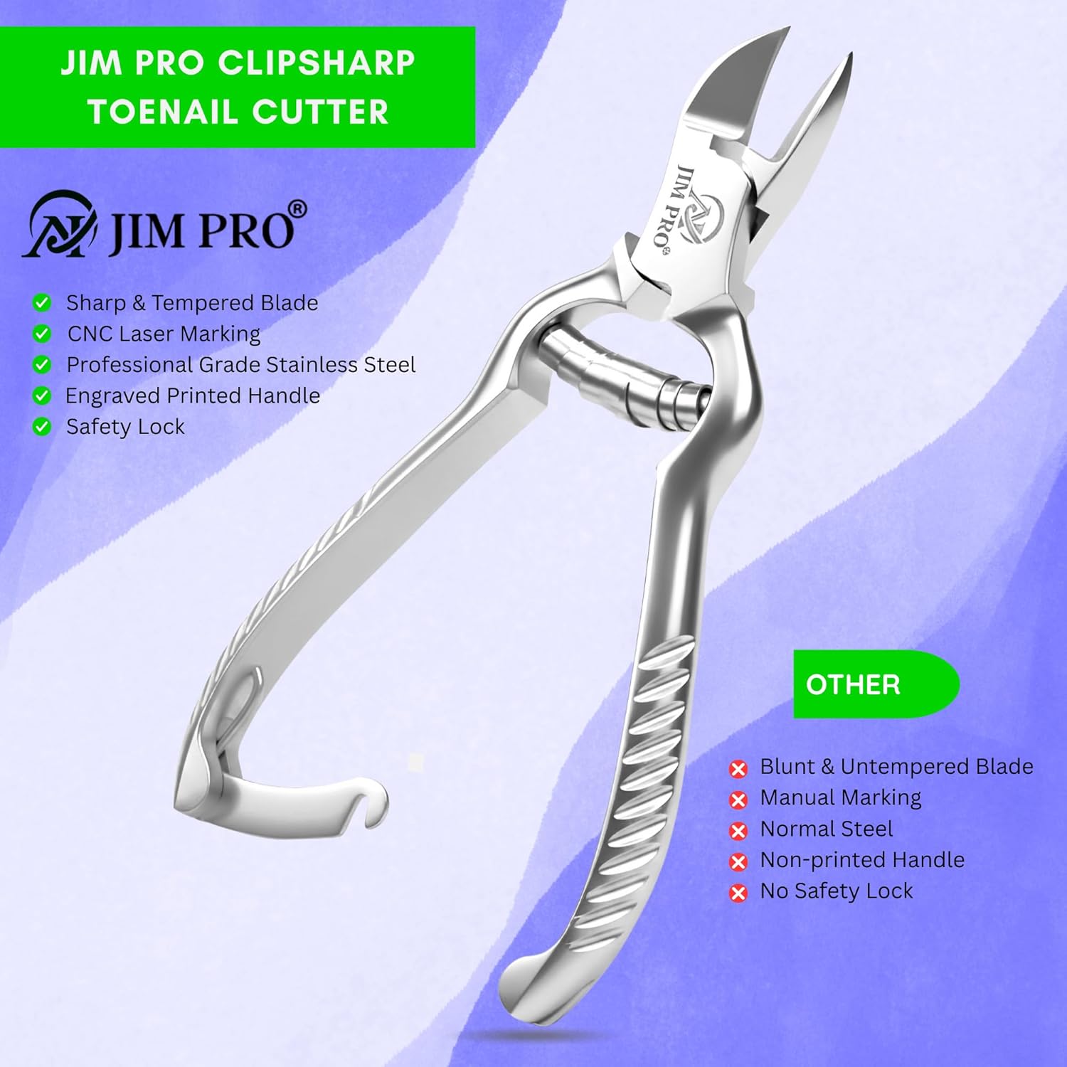 ClipSharp Toenail Cutter - Professional Heavy Duty Nail Clipper for Thick & Ingrown Toenails - Sharp Stainless Steel Blades, Ergonomic Non-Slip Grip for Men & Women/JP-SC-TC-5.5"