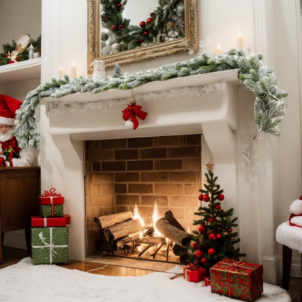 Christmas Garland Flocked Snow Pine Garland 78 inch Xmas Pine Tree Snow for Mantel Fireplace for Christmas Decorations (80 inch Dense Snow Garland) - Image 3