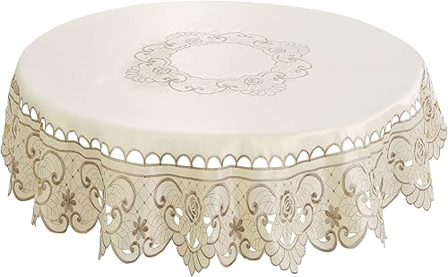 uxcell Mantel redondo bordado de flores para mesa redonda para fiestas, bodas, fiestas temáticas, decoración de mesa de tocador, mantel de 48
