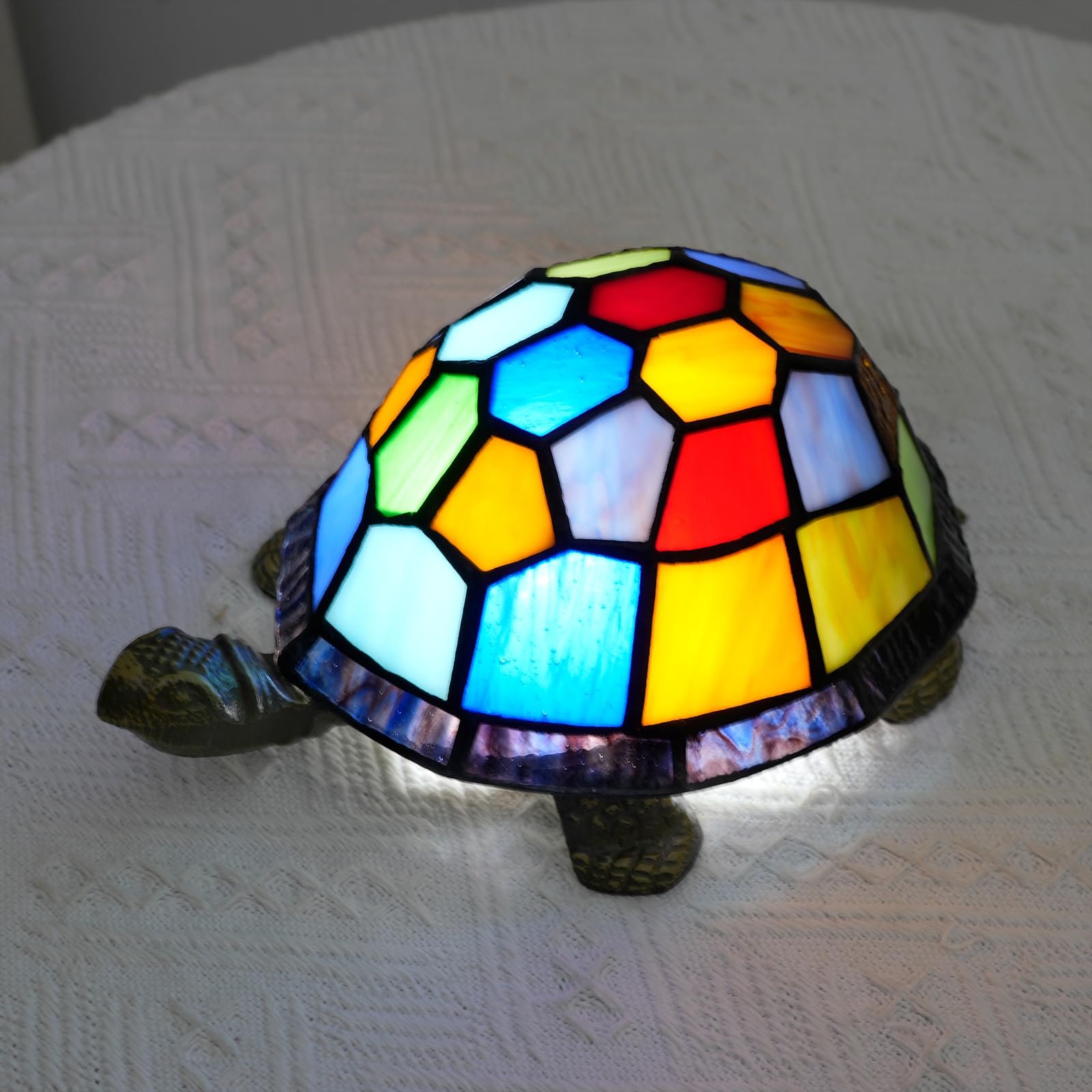 Lámpara Tiffany Tortuga Vidriera Tortuga Luz de Noche Pequeña Lámpara de Mesa para Cabecera Sala Decoración de Habitación Infantil