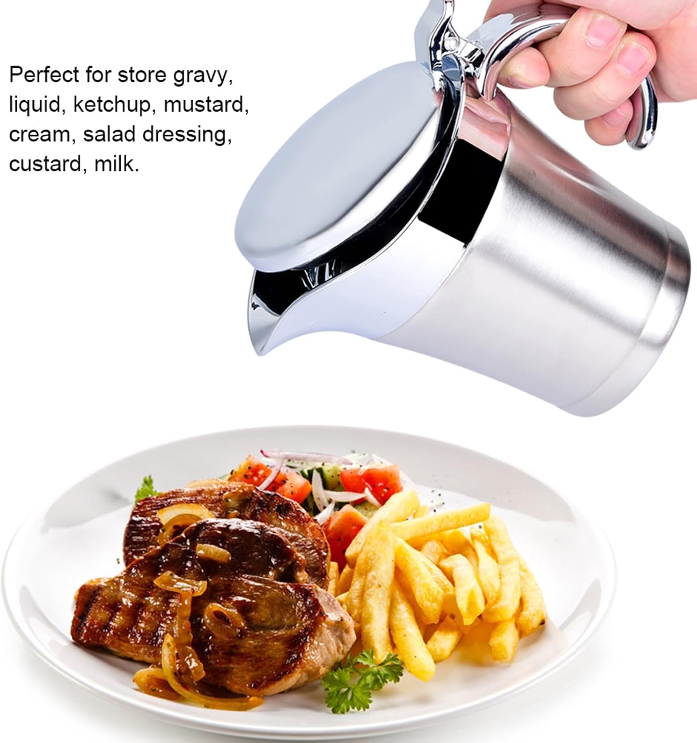 Gravy Boat, Cream Pitcher with Lid Insulated Pitcher Stainless Steel Pitcher with Lid Gravy Boat with Lid Cream Dispenser for Coffee Milk Cream Separator Pot Serving Jug(S)