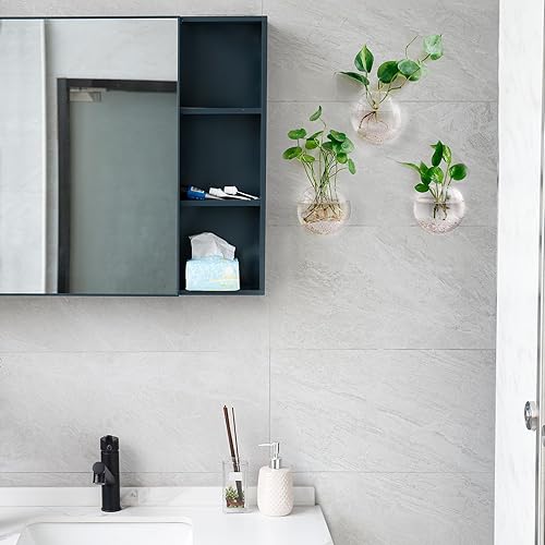 Miniatura 4 de Mkono Maceta colgante de pared, estación de propagación de florero de cristal para plantas hidropónicas, baño, hogar, oficina, sala de estar,