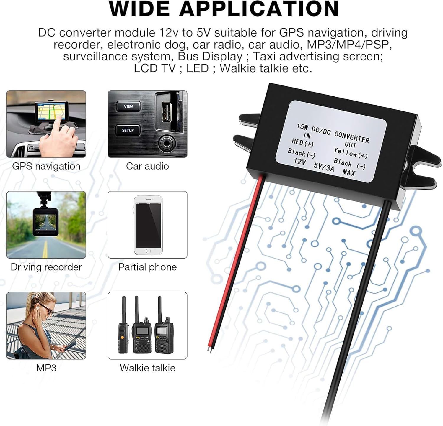 Weewooday 6 Pieces DC Converter 12V to 5V 3A 15W DC Buck Module, Reduced Voltage Regulator Car Power Converter Output Power Adapter (Double USB Interface)