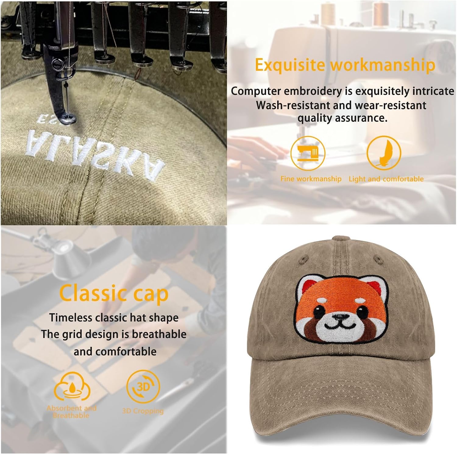 Red Panda Embroidered Sun Hats Cycling Caps for Boyfriends