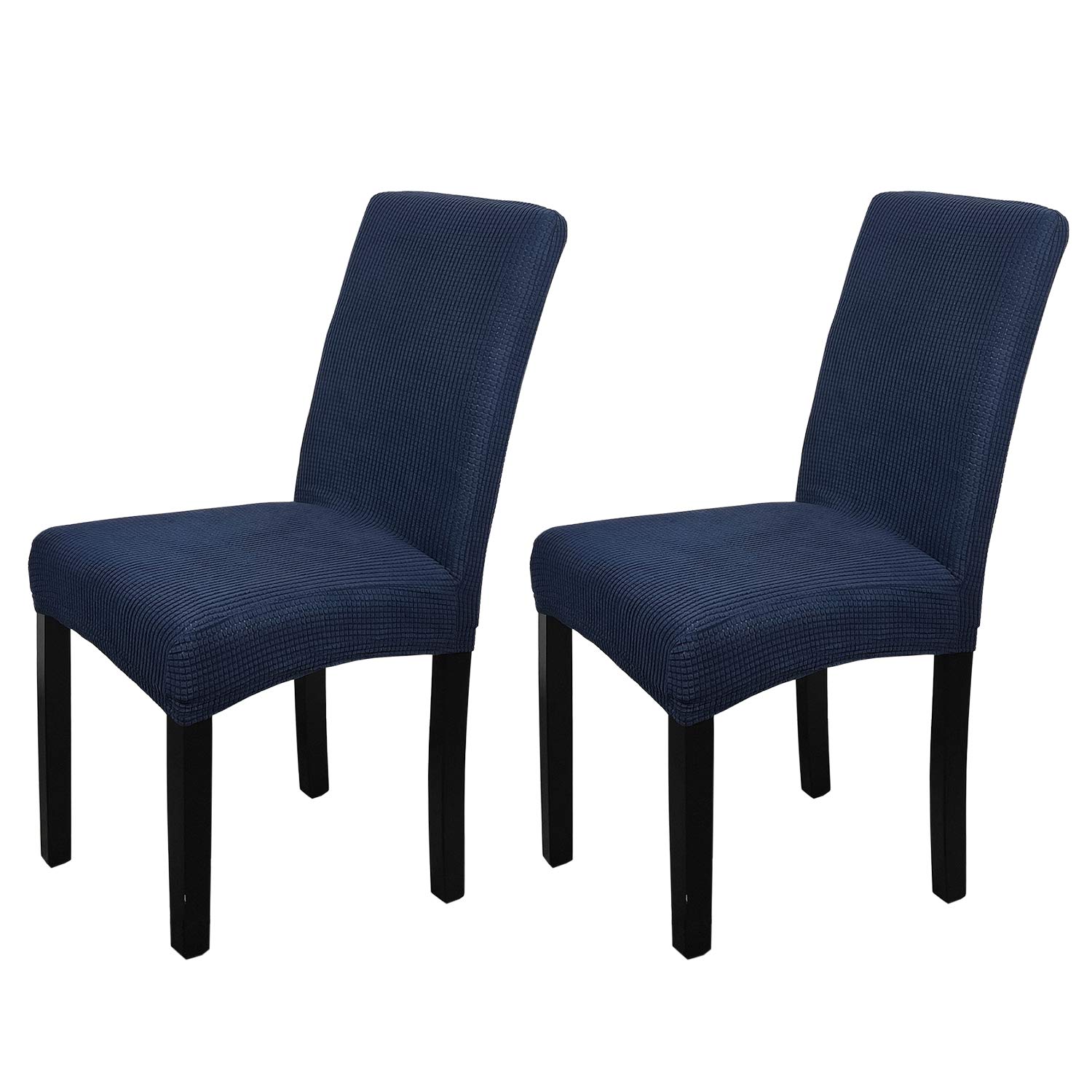 Trimming Shop High-Back Velvet Chair Covers for Dining Room, Navy, 2pcs