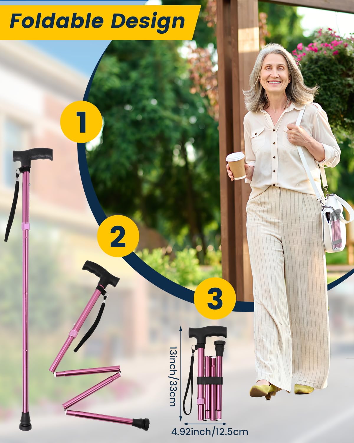Walking Stick for Women Adjustable Folding Walking Sticks for 5.2FT-6.1FT Ladies, 5-Section Different Size Collapsible Cane for Elderly - Image 3