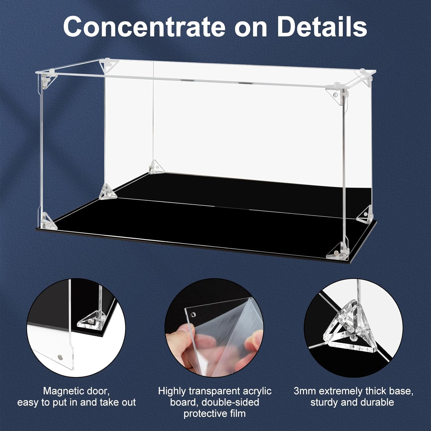 Acrylic Display Case for Collectibles Assemble Clear Acrylic Display Box with Mirrored Back, Alternative Glass Case for Action Figures Lego Model Doll Toys Display (15.7x8x8 inch, 40x20x20cm)