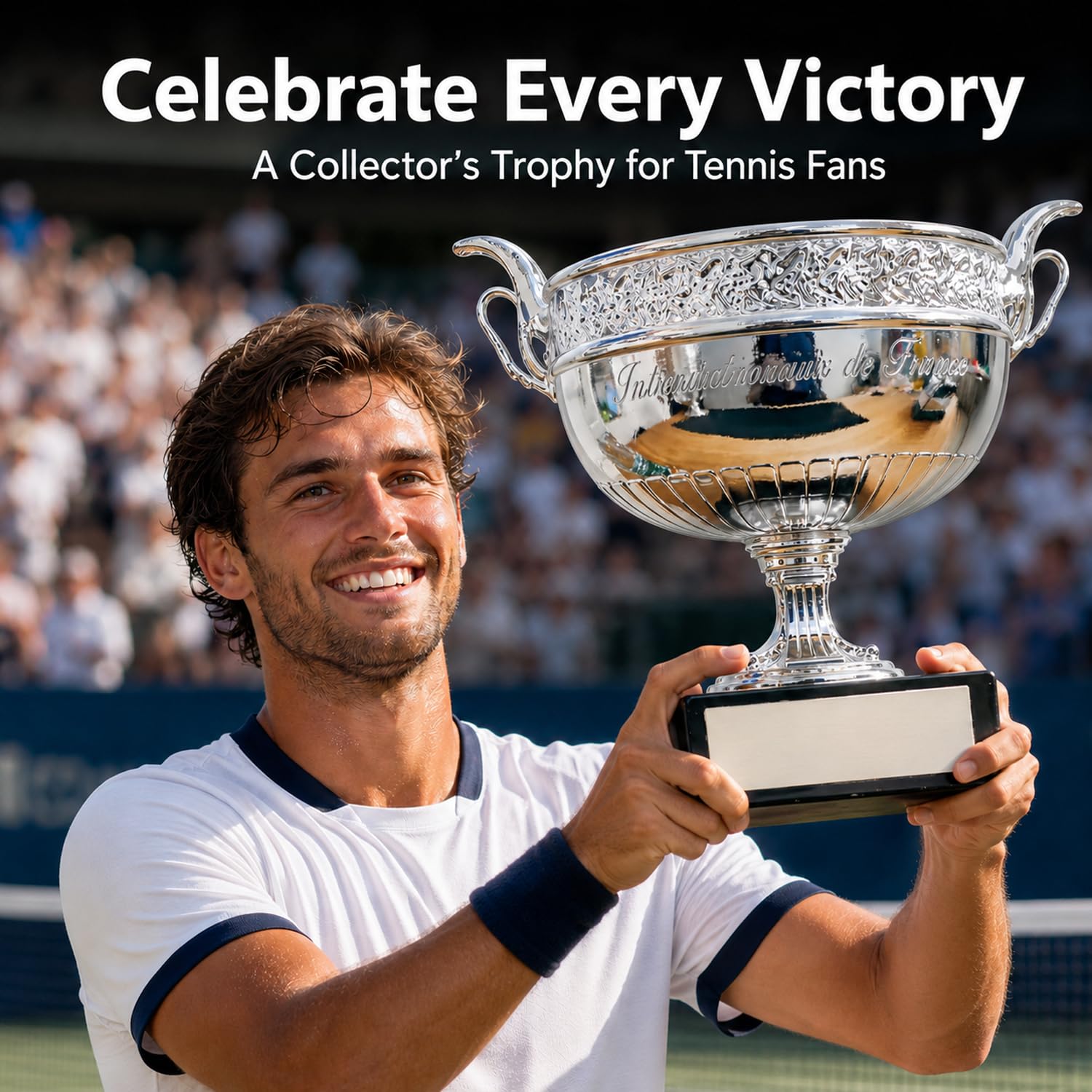 French Open Herren Trophäe Replik, Tennis Champion Pokal 6,3 in / 14,2 in aus Silbernem Harz, Sport Memorabilia Sammlerstück für Schreibtisch Regal Display, Geschenk für Fans,16cm