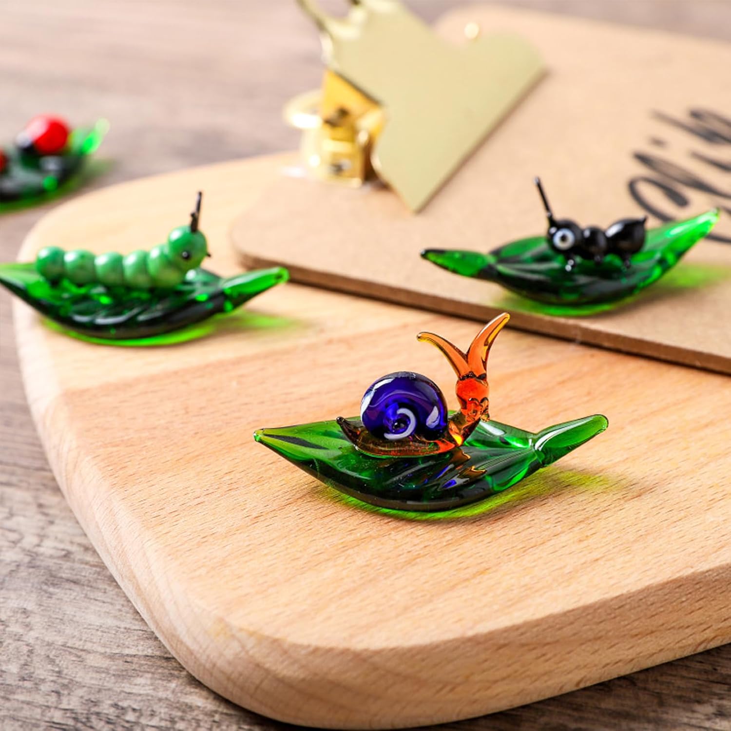 5PCS Mini Crystal Green Leaf Glass Ladybug Ant Snail Bug Butterfly:Decor Insect Statue Decor Room Ornament Hand-Blown Glass Collectible Figurines image 5