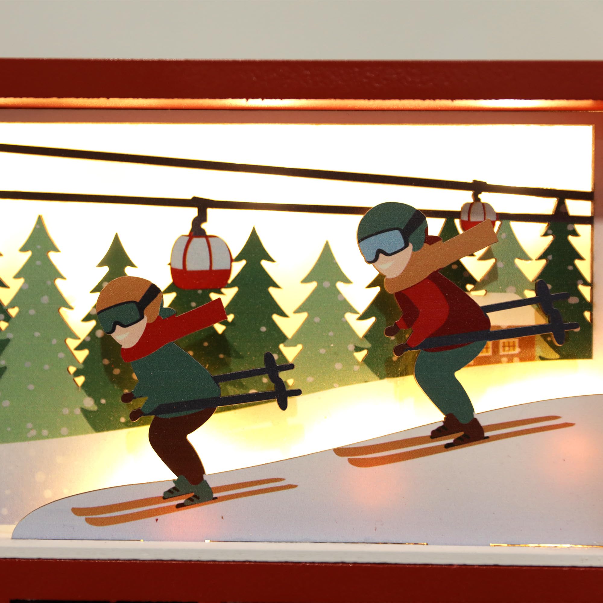 Weihnachts-Adventskalenderbuch aus Holz mit LED-Beleuchtung, rote Farbe, Weihnachts-Szenen, Countdown, Urlaubsgeschenke mit 24 Schubladen, für Erwachsene und Kinder, Heimdekoration