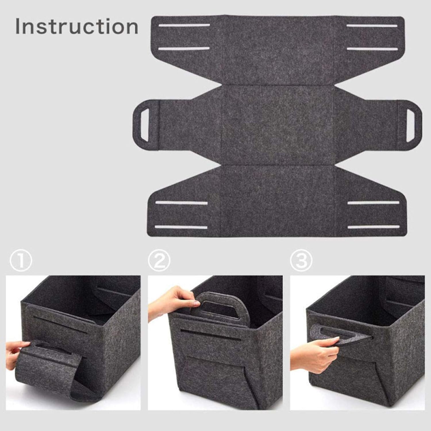 Storage Basket with Handles, Foldable Felt Box Log Carrier Tote Large Fire Wood Bag Fireplace Wood Stove Accessories Storage Bag for Wood, Newspapers, Magazines,Medium Gray,XL