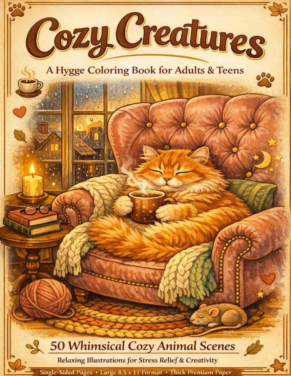 Cozy Creatures: A Hygge Coloring Book for Adults and Teens - 50 Whimsical Cozy Animal Scenes for Relaxation and Stress Relief