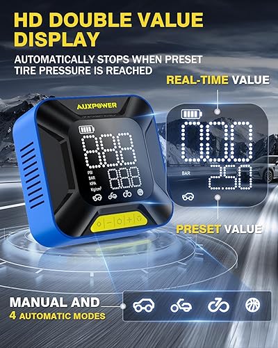 Miniatura 4 de AUXPOWER Inflador de neumáticos, compresor de aire portátil, bomba de neumáticos de cilindro grande de 1.102 in para automóvil con apagado