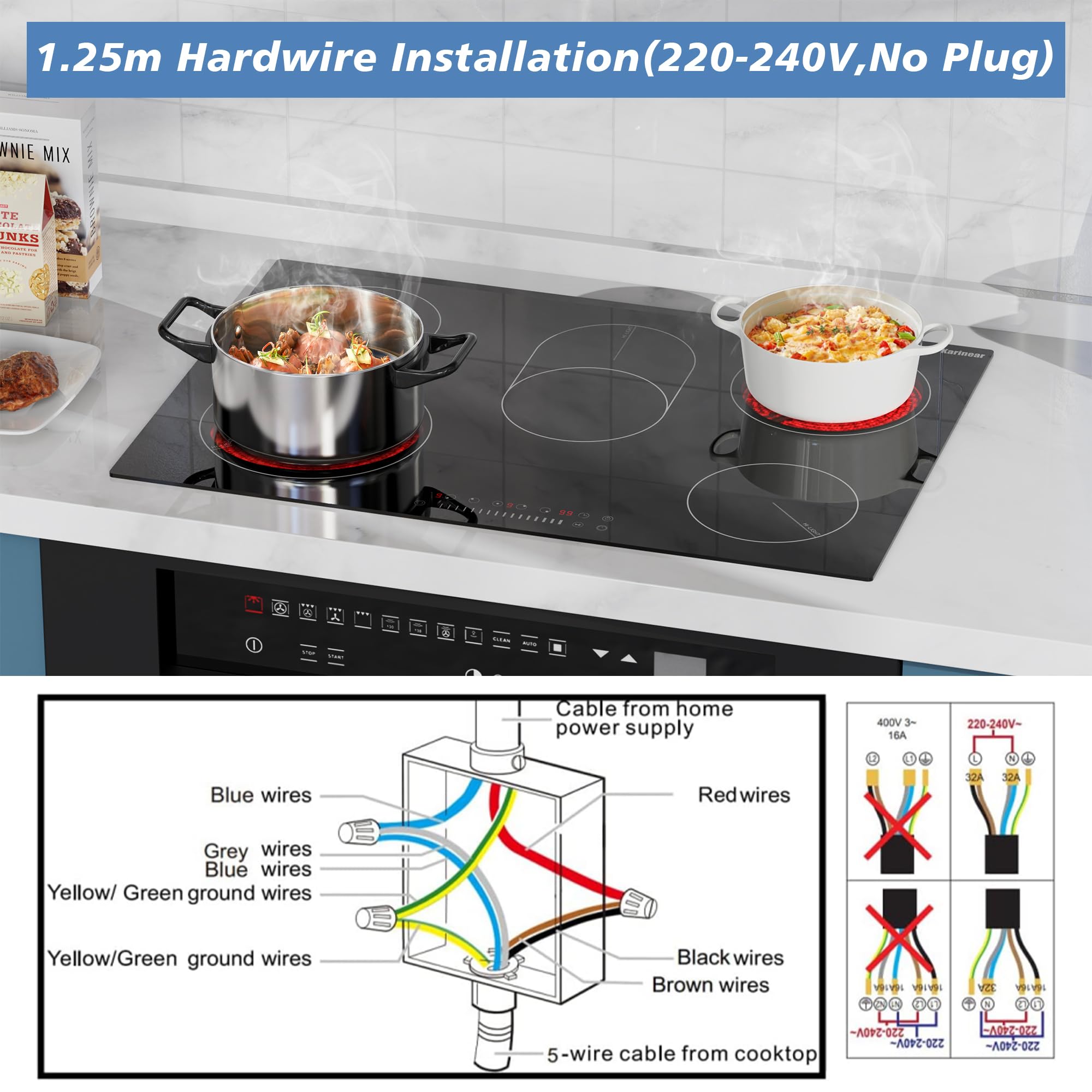 Karinear Ceramic Hob, 5 Zone Ceramic Hob 77cm Built-in Electric Hob, 8400W Power with Oval Zones for Barbecue Tray, Touch Control, Child Lock, Timer, Pause — view 5