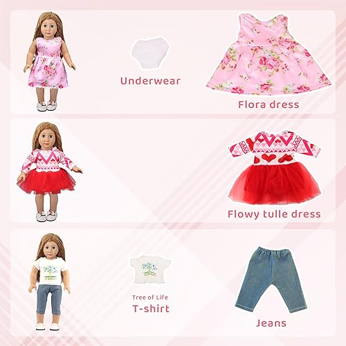 Miniatura 6 de 10 juegos de ropa de muñeca para muñecas americanas de 18 pulgadas, accesorios de ropa de muñeca de estilo dulce, incluyendo vestidos, trajes de