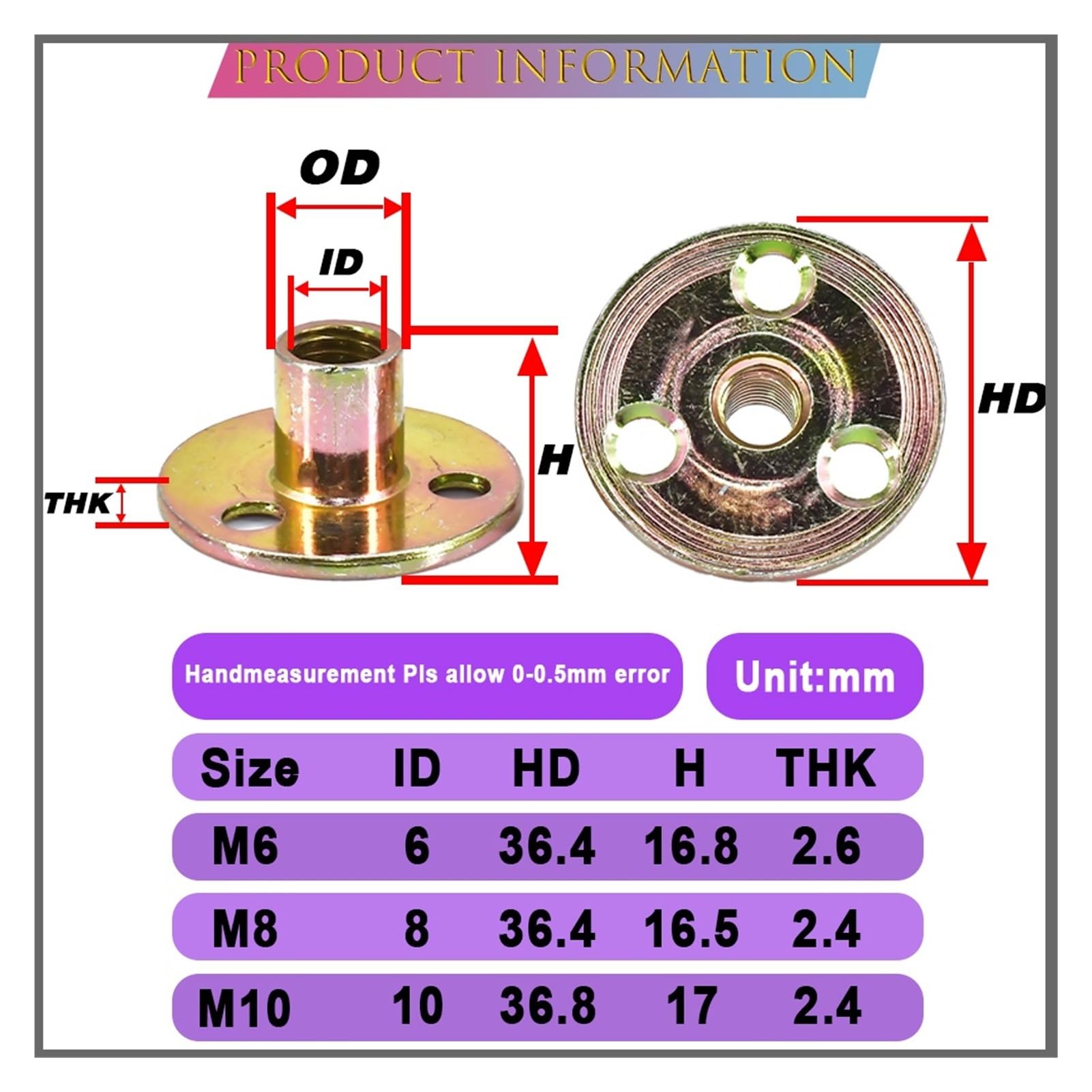 Tuerca de brida fija de tres orificios, Tuerca de brida placa hierro tres orificios M6 M8 M10(32 PCS,M 10)