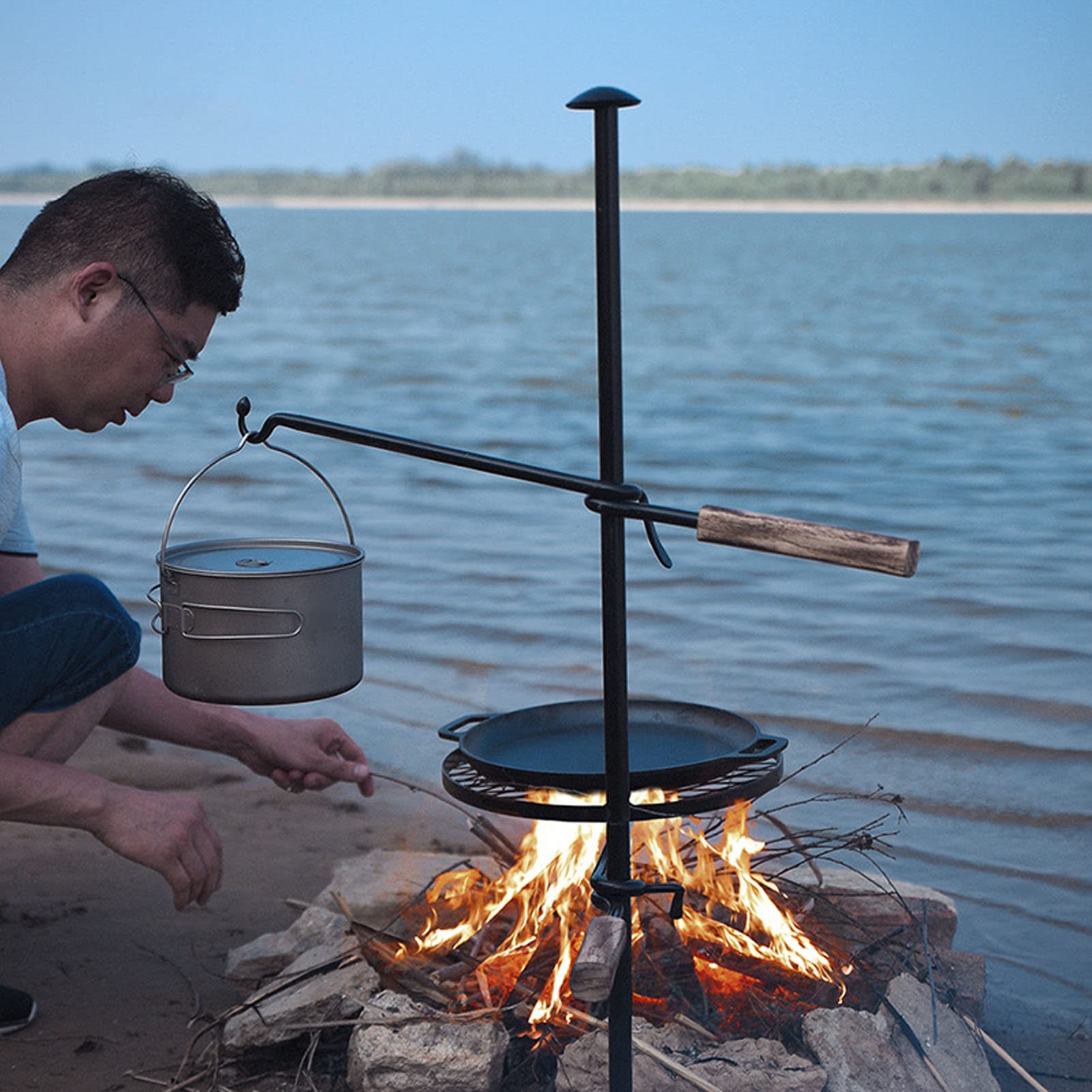 Campfire Grill Krat, Montaż Siatki I Zestaw Ramion O Wysokiej Wytrzymałości, Stojak Z Grilla Ogniskowym do Biwakowania Na Świeżym Powietrzu, Podróżujący Podróż