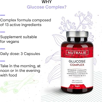 Glucose Complex 2000mg Berberine Cinnamon Chromium Bitter Melon Gymnema Black Pepper VIT E B6-90 Nutralie Capsules