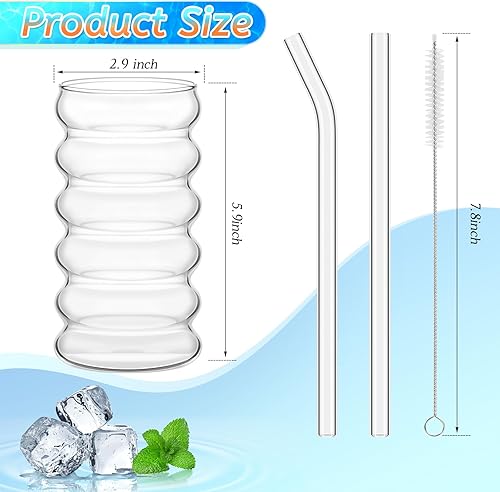 Miniatura 2 de Tessco 4 vasos creativos de vidrio vintage, vasos acanalados de cristalería estética, vajilla de entretenimiento con pajitas, juego de vasos para