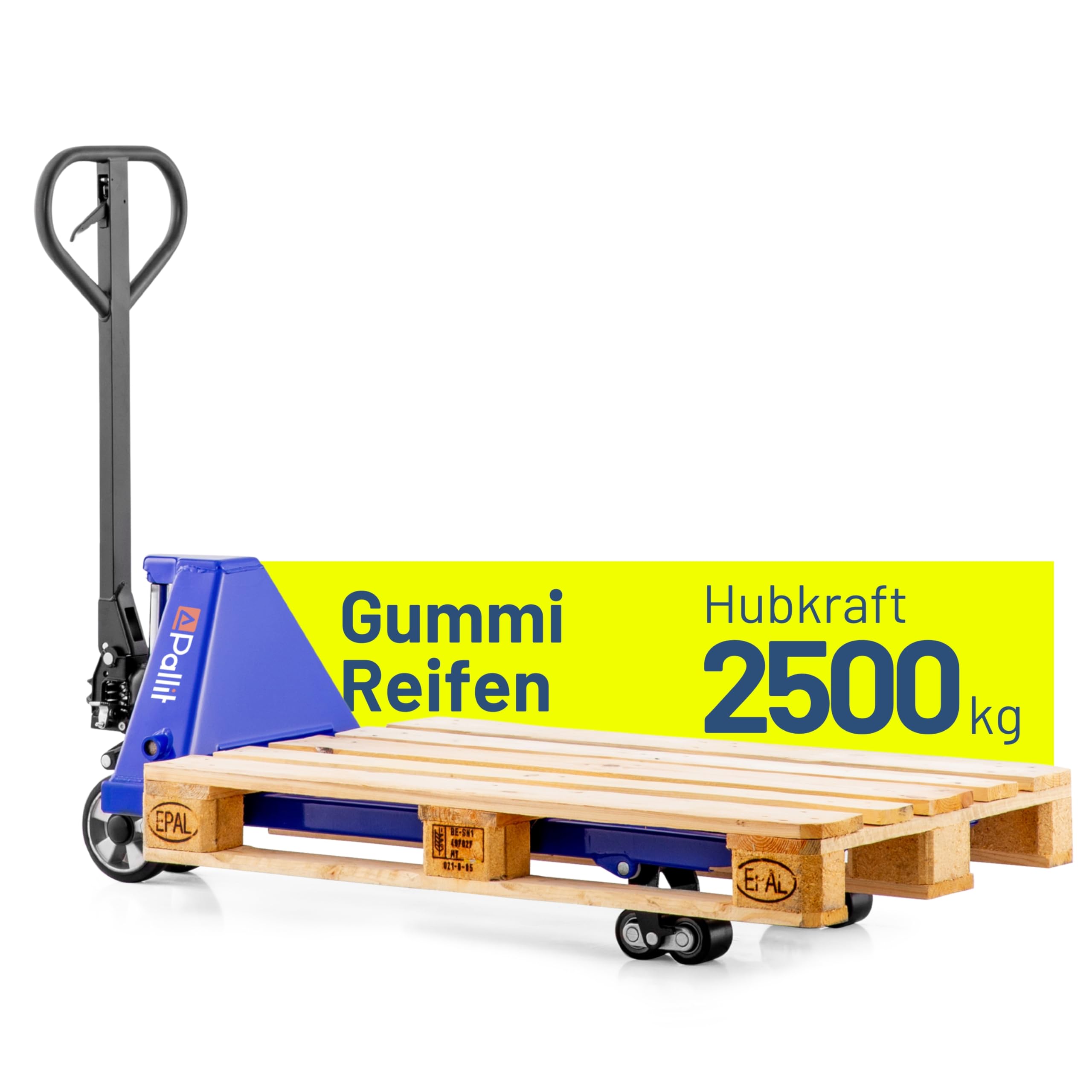 Pallit Hubwagen 2500 kg aus Stahl 1150 mm Gabellänge Five-R Gummirollen Gabelhubwagen Handhubwagen Palettenwagen Blau