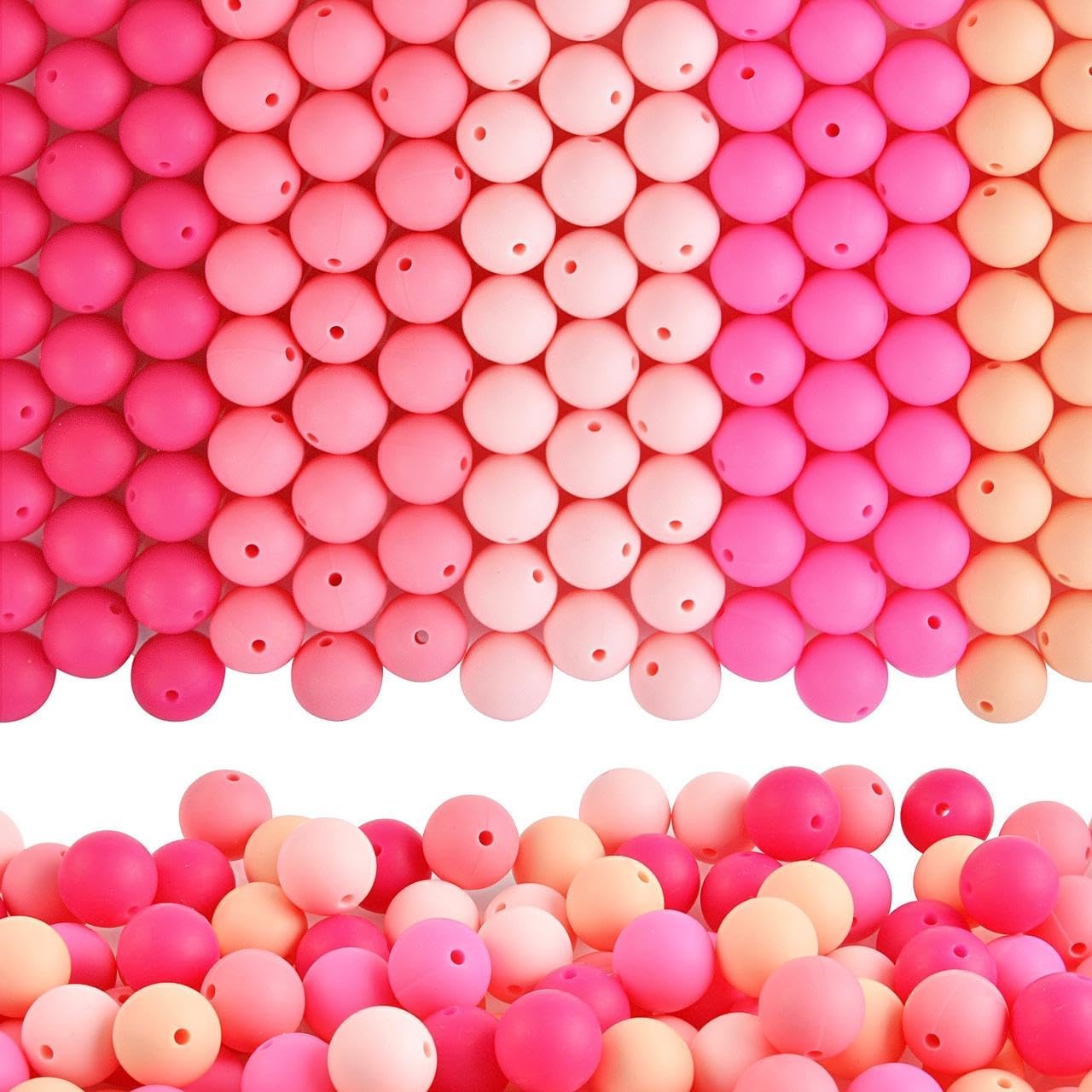 ZIFTY 150Pcs Pink Silicone Beads for Keychain Making Kit 15mm Bulk for DIY