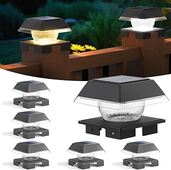 Solar Post Cap Lights for 4x4 Wood & Vinyl Fence | Adjustable Base for 3.5-4.5 Inch Posts, Dural Color 3000K/6000K, IP65 Waterproof, Ideal for patio, backyard garden decoration