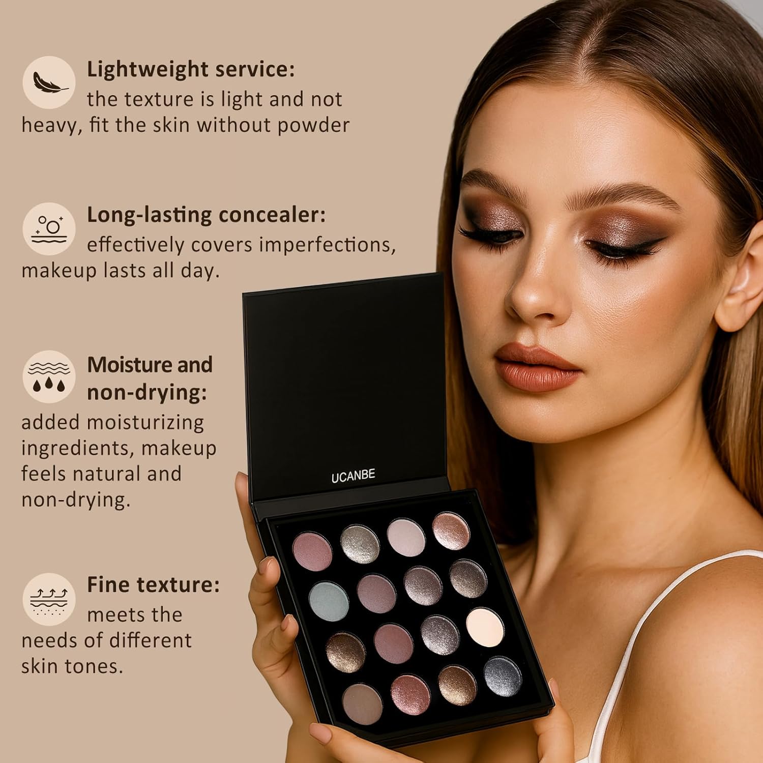 UCANBE 16 Color Baked Eyeshadow Palette with 15PCS Brushes Makeup Set,Matte&Shimmer Blend Eyeshadow for Women&Girls,Highly Pigmented Long Lasting Waterproof Make Up Pallet Global Recycled Standard Global Recycled Standard Global Recycled Standard - Image 3