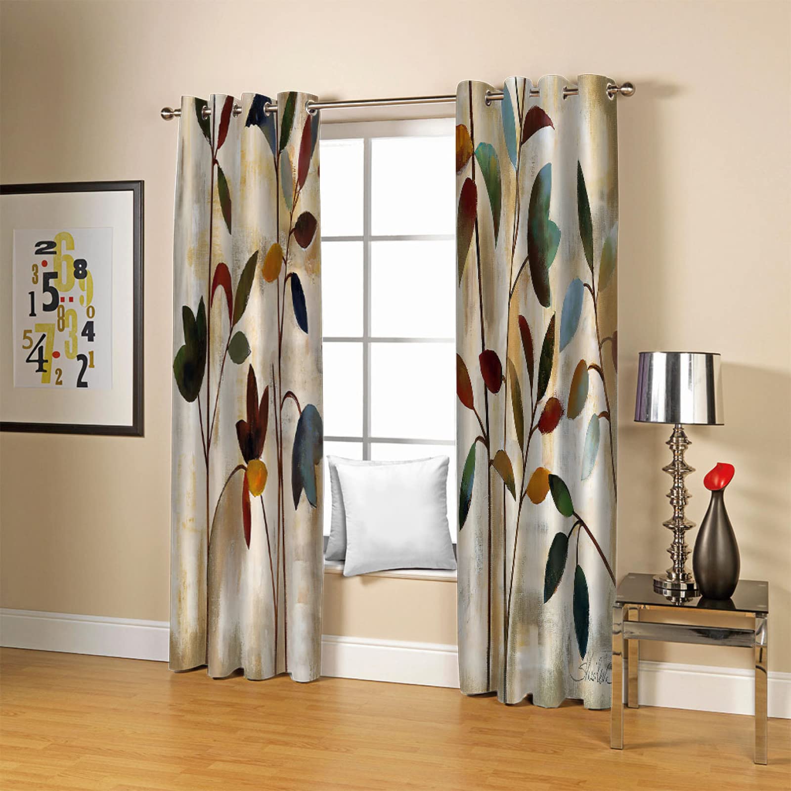 Rideau Occultant Enfant Garcon Fille Chambre Feuilles De Plantes Aquarelles 234X230Cm Lot De 2 Rideaux Occultants Isolants Thermique Rideaux Salon Moderne À Oeillets Décoration De Fenêtre Pour Chambr
