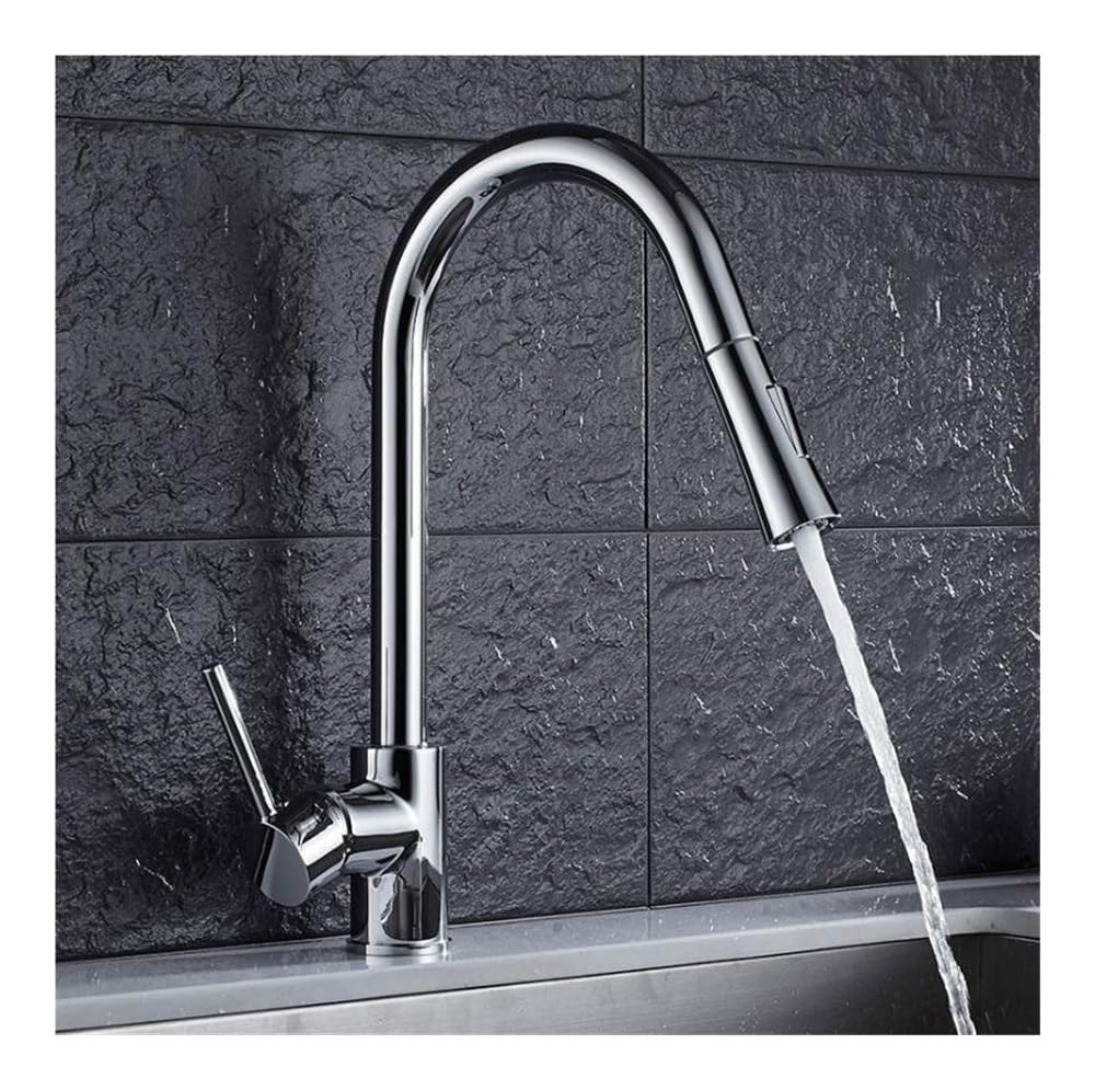 Blyqxs Chrome Kitchen Faucets Pull Out Kitchen Tap Single Hole Handle Swivel 360 Degree Water Mixer Tap Gold Single Handle Xt-162(Chrome)
