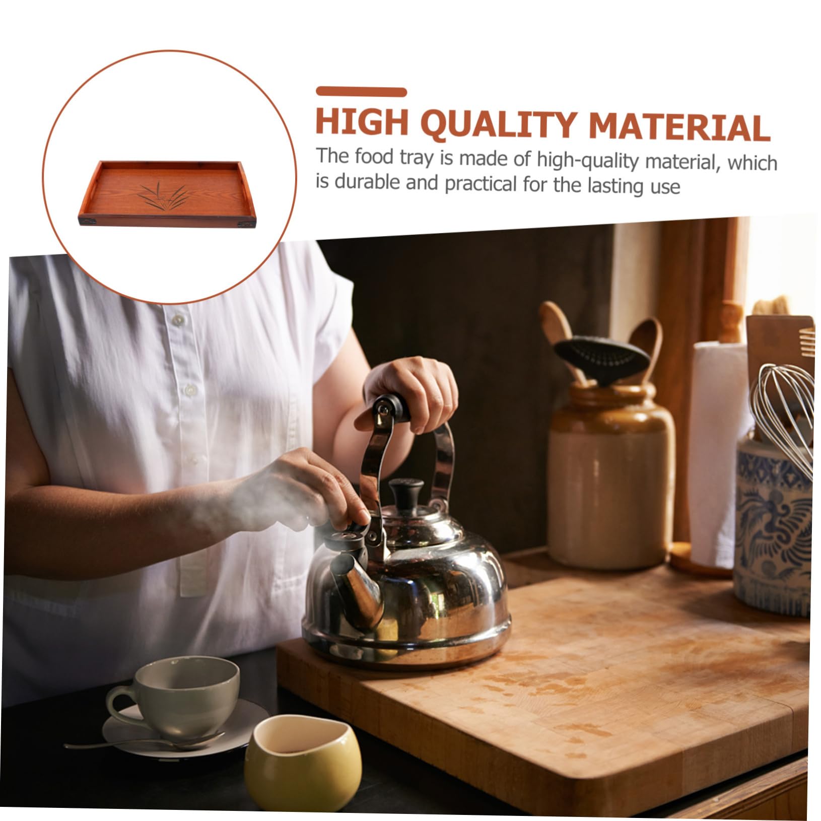 SHOWERORO Vassoi da Portata per Feste Vassoio per Alimenti in Legno con Manici Vassoio da Portata a Doppio Manico 45x27cm Stile Hotel