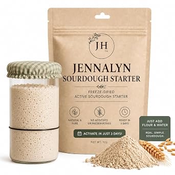 Jennalyn Freeze-Dried Active Sourdough Starter - 10g Ready-to-Use in 3 Days; Natural Culture Preserved for Healthy Sourdough Bread; Easy and Faster Reactivation Process; Artisan Bread Flour