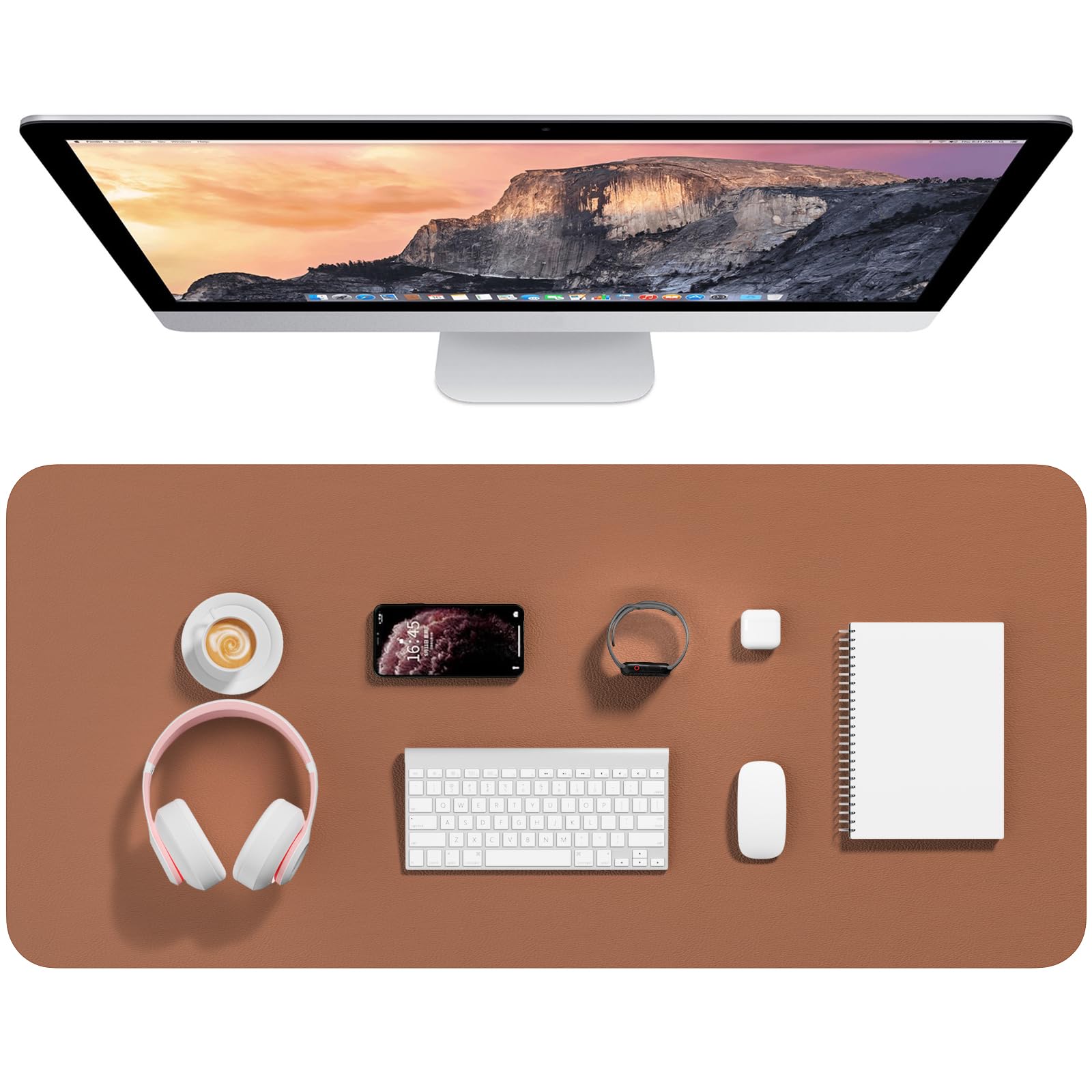 Hsurbtra Desk Pad, 35.5" x 17" PU Leather Desk Mat, XXL Extended Mouse Pad, Waterproof Desktop Blotter Protector, Non-Slip Ultra Thin Large Laptop Keyboard Writing Mat for Office Home, Dark Apricot โ image 1