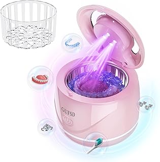 Ultrasonic Retainer Cleaner, 180ML/45kHz Portable Ultrasonic Jewelry Cleaner, Quiet Operation Ultrasonic Cleaner Machine for All Dental Appliances,Dentures,Aligners,Mouth Guards,Night Guards (Pink)