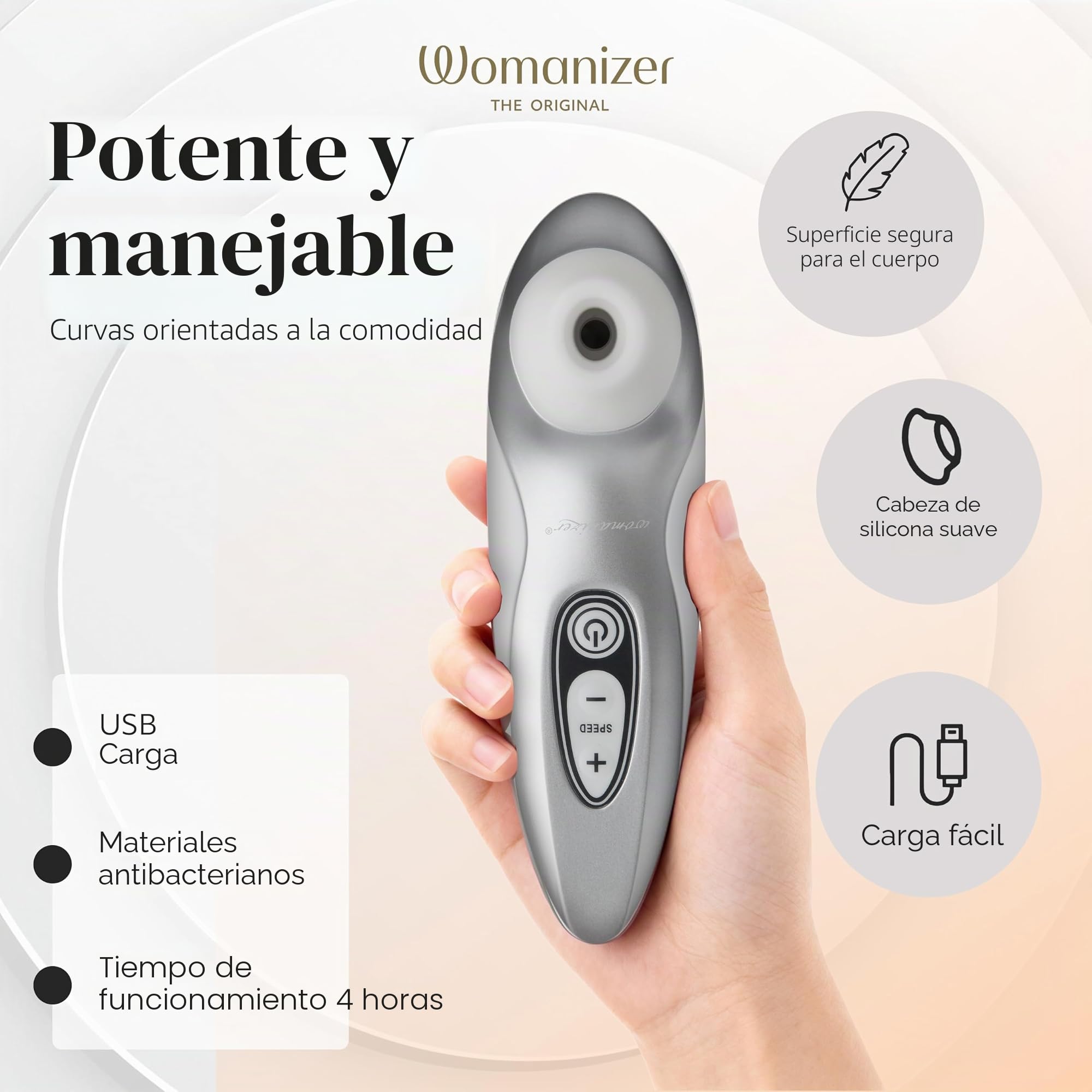 Womanizer Pro40 Succionador de clítoris - Estimulador de clítoris femenino con 6 niveles de intensidad - Succionador mujer sumergible - Vibrador recargable para mujeres y para parejas